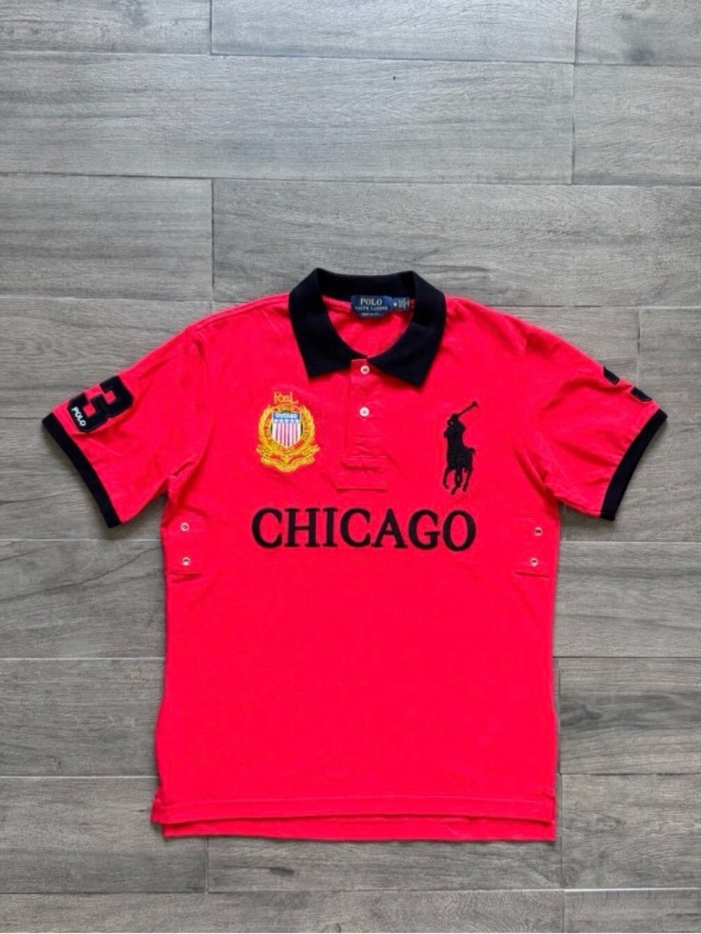 Polo by Ralph Lauren Red Polo with Black Contrast Collar - Chicago Crest